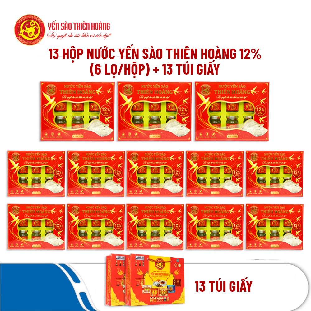13 Hộp Nước Yến Sào Thiên Hoàng 12% + 13 Túi Giấy 