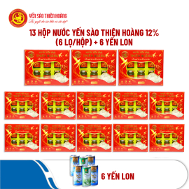 Combo 13 Hộp Nước Yến Sào Thiên Hoàng 12% Yến Tự Nhiên (6 lọ/hộp) + 6 Lon Nước Yến