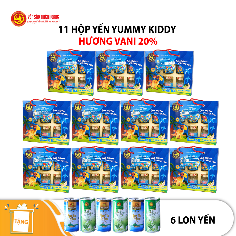 11 hộp yến Yummy Kiddy hương Vani 20% Thiên Hoàng (6 lọ/hộp) - Tặng 6 lon yến 11 hộp yến Yummy Kiddy hương Vani 20% Thiên Hoàng (6 lọ/hộp) - Tặng 6 lon yến
