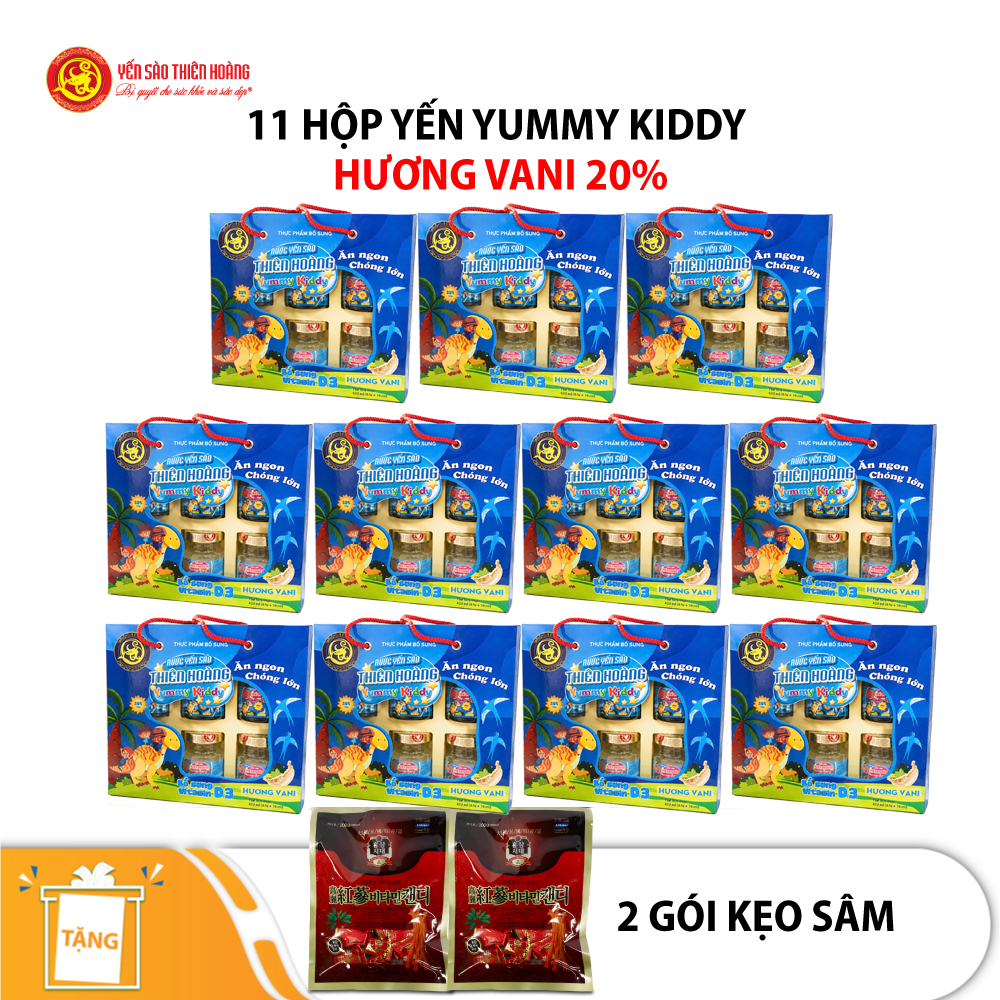 11 hộp yến Yummy Kiddy hương Vani 20% Thiên Hoàng (6 lọ/hộp) - Tặng 2 gói kẹo sâm