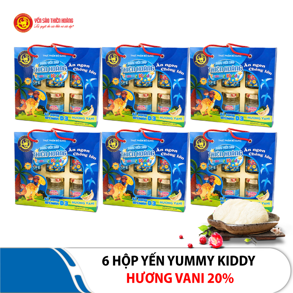 6 hộp yến Yummy Kiddy hương Vani 20% Thiên Hoàng (6 lọ/hộp) 6 hộp yến Yummy Kiddy hương Vani 20% Thiên Hoàng (6 lọ/hộp)