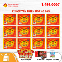 12 Hộp yến sào Thiên Hoàng 20% Hương tự nhiên (6 lọ/hộp) - Tặng 10 gói cháo yến Thiên Hoàng + 10 chai sâm Hàn Quốc + 1 hộp sữa đặc 380g