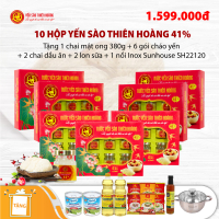 10 Hộp yến sào Thiên Hoàng 41% (6 lọ/hộp) - Tặng 1 nồi Inox Sunhouse SHG788-20+ 1 chai mật ong Honey An 380g + 6 gói cháo yến Thiên Hoàng + 2 chai dầu ăn + 2 hộp sữa đặc pha chế NutiMilk Hộp 380g