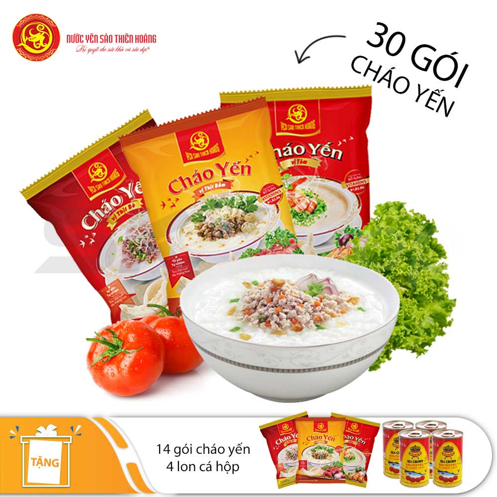 30 gói cháo yến Thiên Hoàng (hương vị ngẫu nhiên) - Tặng 14 gói cháo yến Thiên Hoàng + 4 lon cá hộp 155gr 30 gói cháo yến Thiên Hoàng (hương vị ngẫu nhiên) - Tặng 14 gói cháo yến Thiên Hoàng + 4 lon cá hộp 155gr