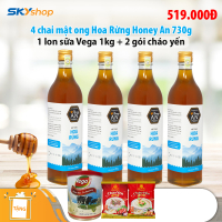4 Chai Mật Ong Hoa Rừng Honey An 730g/Chai - Tặng 1 lon sữa đặc Vega 1kg + 2 gói cháo yến