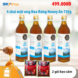 4 Chai Mật Ong Hoa Rừng Honey An 730g/Chai - Tặng 2 gói kẹo sâm