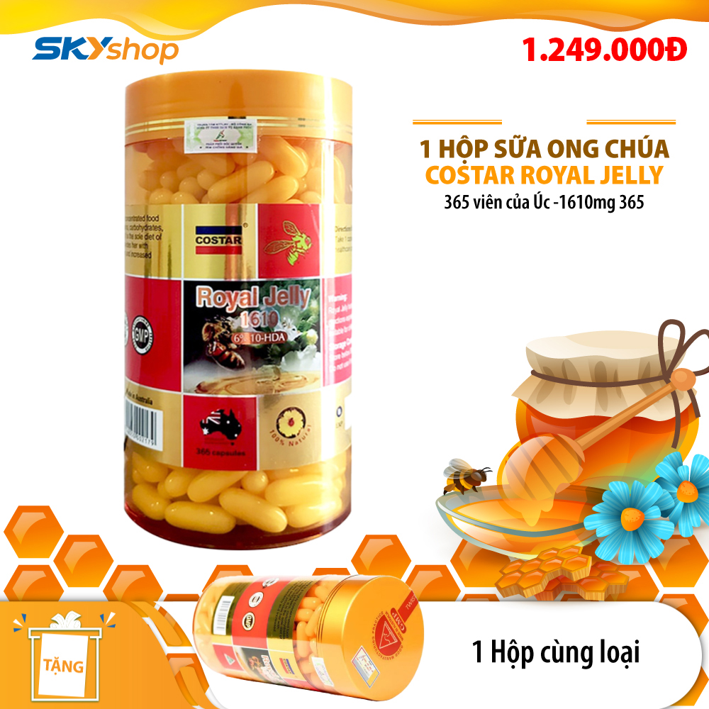 1 Hộp viên sữa ong chúa Costar Royal Jelly 365 viên của Úc 1610mg - Tặng 1 hộp cùng loại 1 Hộp viên sữa ong chúa Costar Royal Jelly 365 viên của Úc 1610mg - Tặng 1 hộp cùng loại