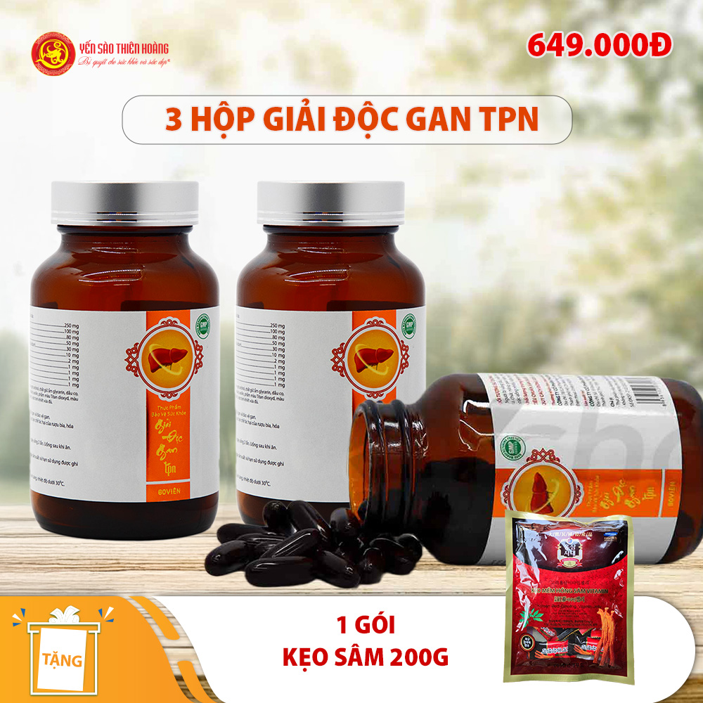 3 hộp thực phẩm bảo vệ sức khỏe giải độc gan TPN (60 viên/hộp) - Tặng 1 gói kẹo sâm 200g