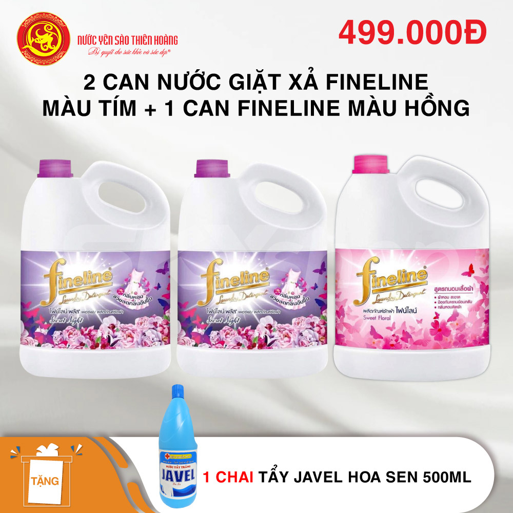 Bộ 2 bình nước giặt xả Thái Lan Fineline 3 lít màu tím + 1 chai nước giặt xả Fineline màu hồng (3 lít) - Tặng 1 chai tẩy Javel Hoa Sen 500ml Bộ 2 bình nước giặt xả Thái Lan Fineline 3 lít màu tím + 1 chai nước giặt xả Fineline màu hồng (3 lít) - Tặng 1 chai tẩy Javel Hoa Sen 500ml