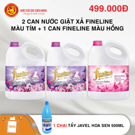 Bộ 2 bình nước giặt xả Thái Lan Fineline 3 lít màu tím + 1 chai nước giặt xả Fineline màu hồng (3 lít) - Tặng 1 chai tẩy Javel Hoa Sen 500ml