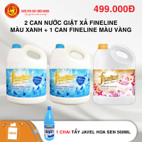 Bộ 2 bình nước giặt xả Thái Lan Fineline 3 lít màu xanh + 1 chai nước giặt xả Fineline màu vàng (3 lít) - Tặng 1 chai tẩy Javel Hoa Sen 500ml