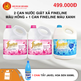Bộ 2 bình nước giặt xả Thái Lan Fineline 3 lít màu hồng + 1 chai nước giặt xả Fineline màu xanh (3 lít) - Tặng 1 chai tẩy Javel Hoa Sen 500ml