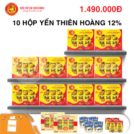 10 hộp yến Thiên Hoàng 12% - Tặng 2 hộp yến sào Thiên Hoàng 18% 6 lọ/hộp + 4 lon sữa đặc + 4 lon cá hộp