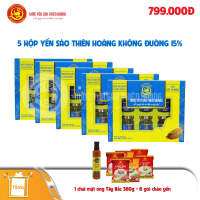 5 hộp yến sào Thiên Hoàng 15% không đường (6 lọ/hộp) - Tặng 1 chai mật ong 380g + 6 gói cháo yến Thiên Hoàng