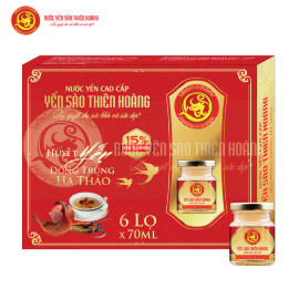 10 hộp yến sào Thiên Hoàng 15% huyết yến đông trùng hạ thảo (6 lọ/hộp) - Tặng 12 lon yến + 13 gói cháo yến Thiên Hoàng 10 hộp yến sào Thiên Hoàng 15% huyết yến đông trùng hạ thảo (6 lọ/hộp) - Tặng 12 lon yến + 13 gói cháo yến Thiên Hoàng