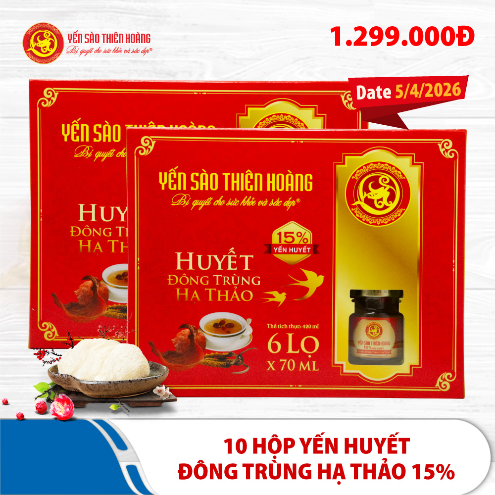 [Date tháng 4/2026] 10 hộp yến sào Thiên Hoàng 15% huyết yến đông trùng hạ thảo (6 lọ/hộp)