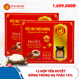 12 hộp yến sào Thiên Hoàng 15% huyết yến đông trùng hạ thảo (6 lọ/hộp)