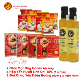 5 Hộp yến huyết đông trùng hạ thảo 15% (6 lọ/hộp) - Tặng 4 hộp yến huyết linh chi 15% (6 lọ/hộp) + 2 chai mật ong Honey An 380gr + 8 gói cháo yến Thiên Hoàng (hương vị ngẫu nhiên) 5 Hộp yến huyết đông trùng hạ thảo 15% (6 lọ/hộp) - Tặng 4 hộp yến huyết linh chi 15% (6 lọ/hộp) + 2 chai mật ong Honey An 380gr + 8 gói cháo yến Thiên Hoàng (hương vị ngẫu nhiên)