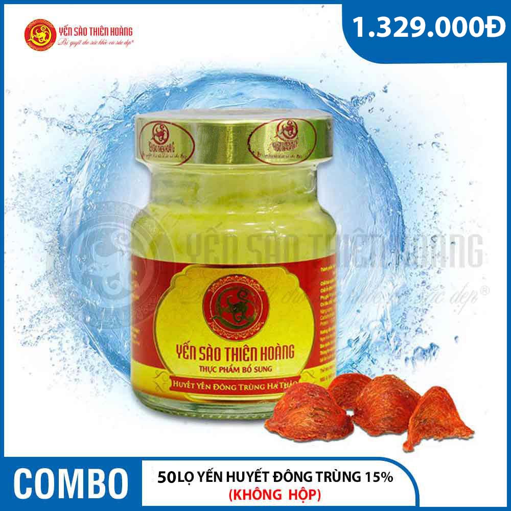 50 lọ yến sào Thiên Hoàng Huyết Yến Đông Trùng Hạ Thảo 15% 50 lọ yến sào Thiên Hoàng Huyết Yến Đông Trùng Hạ Thảo 15%