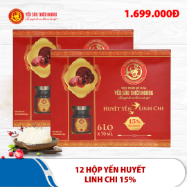 12 hộp yến sào Thiên Hoàng 15% huyết yến linh chi (6 lọ/hộp)