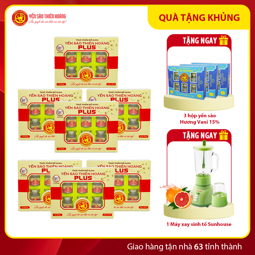 7 Hộp yến sào Thiên Hoàng 18% (6 lọ/hộp) - Tặng 3 hộp yến vani 15% + 1 máy xay sinh tố SUNHOUSE 1lit 7 Hộp yến sào Thiên Hoàng 18% (6 lọ/hộp) - Tặng 3 hộp yến vani 15% + 1 máy xay sinh tố SUNHOUSE 1lit