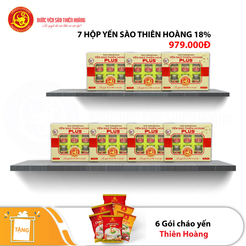7 hộp yến sào Thiên Hoàng 18% (6 lọ/hộp) - Tặng 6 gói cháo yến Thiên Hoàng vị ngẫu nhiên 7 hộp yến sào Thiên Hoàng 18% (6 lọ/hộp) - Tặng 6 gói cháo yến Thiên Hoàng vị ngẫu nhiên