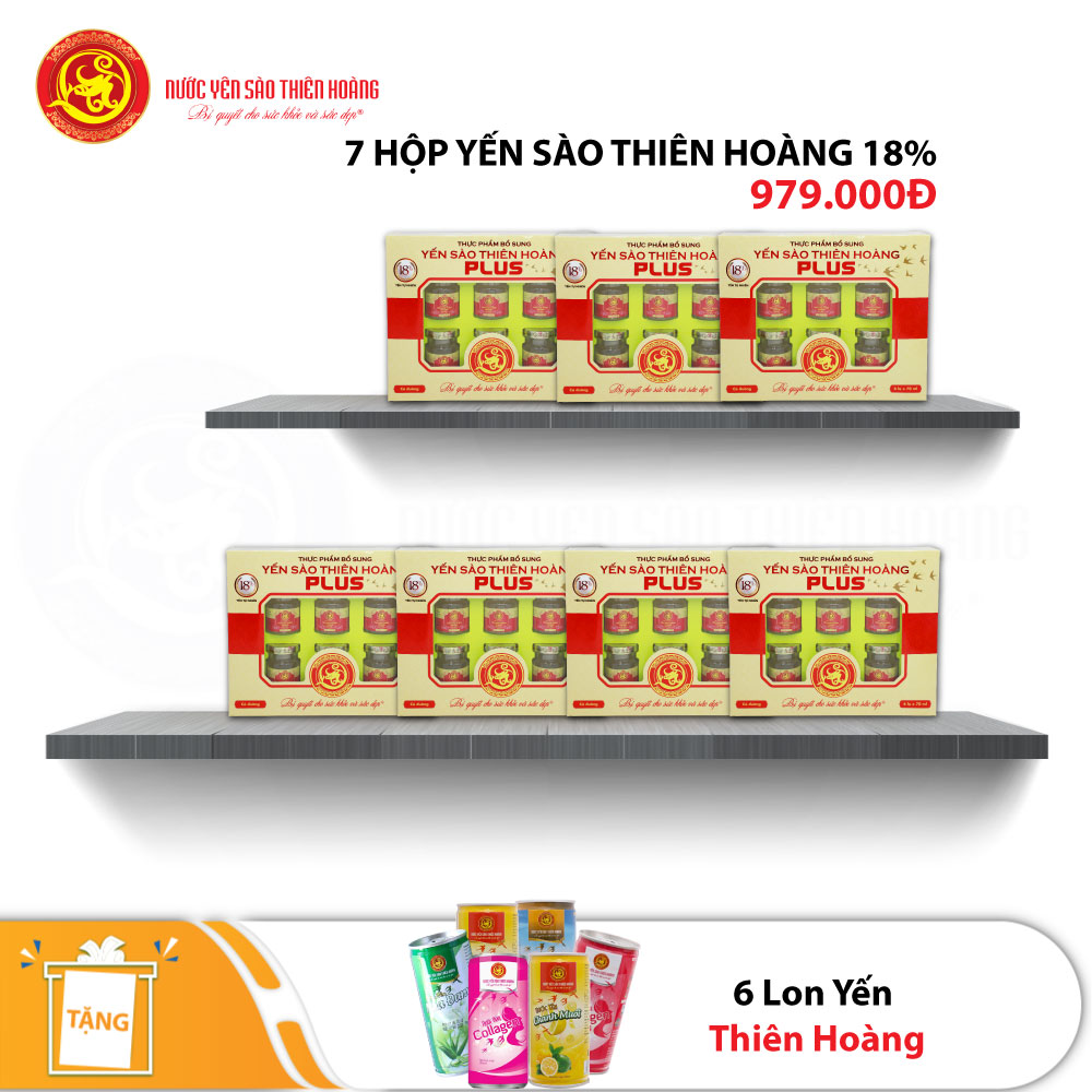 7 hộp yến sào Thiên Hoàng 18% (6 lọ/hộp) - Tặng 6 lon nước yến vị ngẫu nhiên 7 hộp yến sào Thiên Hoàng 18% (6 lọ/hộp) - Tặng 6 lon nước yến vị ngẫu nhiên
