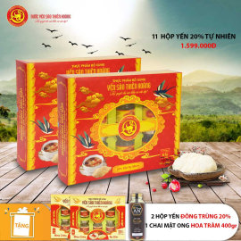 11 Hộp yến sào Thiên Hoàng 20% Hương tự nhiên (6 lọ/hộp) - Tặng 2 hộp yến sào Đông Trùng Hạ Thảo 20% + 1 chai mật ong Hoa Tràm 400gr