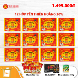12 Hộp yến sào Thiên Hoàng 20% Hương tự nhiên (6 lọ/hộp) - Tặng 10 gói cháo yến Thiên Hoàng + 10 chai Đông Trùng Hạ Thảo Hàn Quốc + 1 hộp sữa đặc 380g