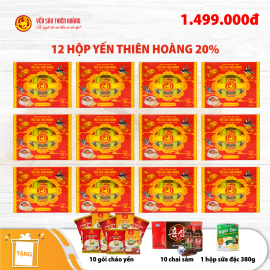 12 Hộp yến sào Thiên Hoàng 20% Hương tự nhiên (6 lọ/hộp) - Tặng 10 gói cháo yến Thiên Hoàng + 10 chai sâm Hàn Quốc + 1 hộp sữa đặc 380g