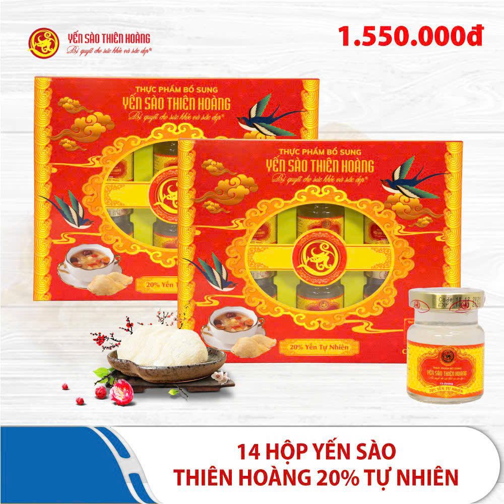 14 Hộp yến sào Thiên Hoàng 20% Hương tự nhiên (6 lọ/hộp) 14 Hộp yến sào Thiên Hoàng 20% Hương tự nhiên (6 lọ/hộp)