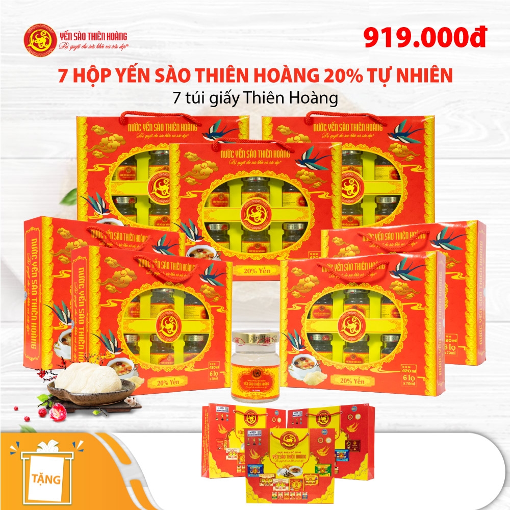 7 Hộp yến sào Thiên Hoàng 20% Hương tự nhiên (6 lọ/hộp) - Tặng 7 túi giấy Thiên Hoàng