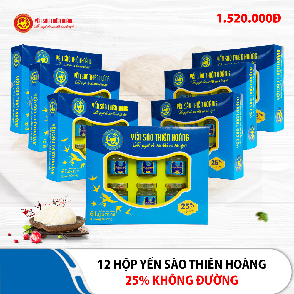 12 hộp yến sào Thiên Hoàng 25% không đường (6 lọ/hộp) 12 hộp yến sào Thiên Hoàng 25% không đường (6 lọ/hộp)