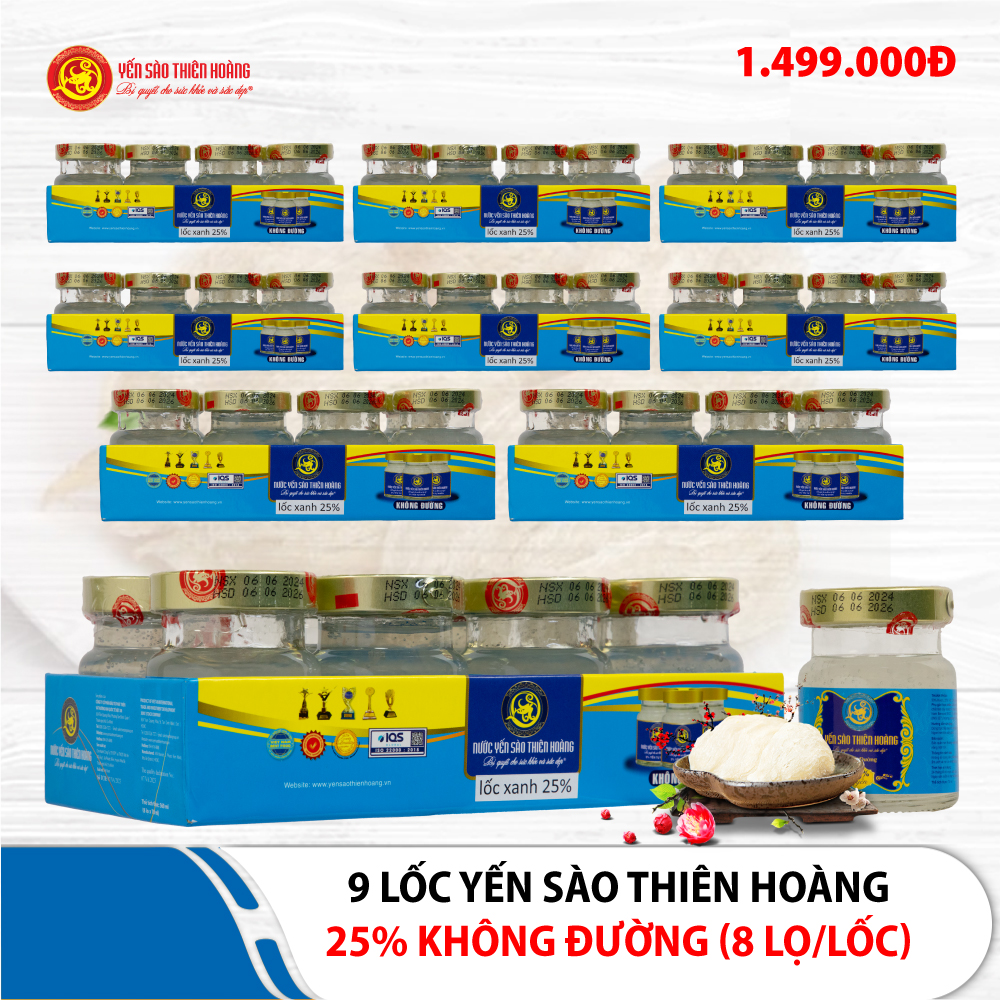 9 Lốc yến sào Thiên Hoàng 25% không đường (8 lọ/lốc) 9 Lốc yến sào Thiên Hoàng 25% không đường (8 lọ/lốc)