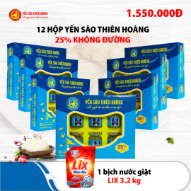 12 hộp yến sào Thiên Hoàng 25% không đường (6 lọ/hộp) - Tặng 1 bịch nước giặt Lix 3.2kg màu đỏ (Giao Hồ Chí Minh)
