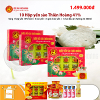 10 Hộp yến sào Thiên Hoàng 41% (6 lọ/hộp) - Tặng 1 hộp yến sào Thiên Hoàng 15% Vani + 6 lon nước yến + 6 gói cháo yến + 1 chai dầu ăn Tường An 400ml