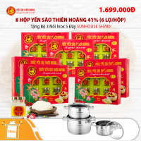 8 Hộp yến sào Thiên Hoàng 41% (6 lọ/hộp) - Tặng bộ 3 nồi Inox 5 Đáy SUNHOUSE SH780	