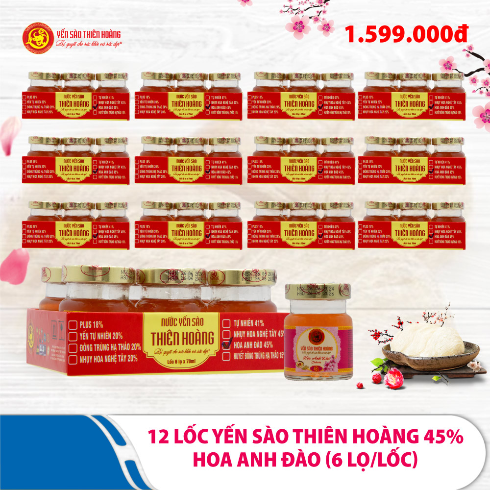 12 Lốc yến sào Thiên Hoàng Hoa Anh Đào 45% (6 lọ/lốc)
