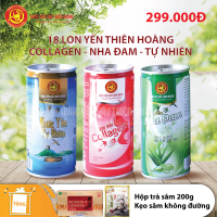 18 Lon yến Thiên Hoàng vị ngẫu nhiên (Collagen - Nha đam - Tự nhiên) - Tặng 1 hộp trà sâm Wongin-T Ginseng Tea 200g (100 gói) + 1 gói kẹo sâm không đường 200g