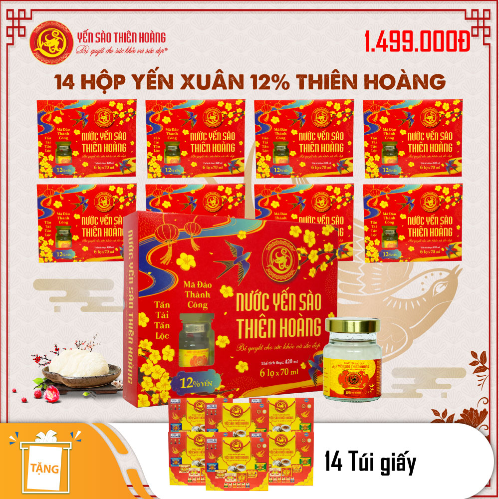 14 Hộp Yến xuân Thiên Hoàng 12% (6 lọ/hộp) - Tặng 14 túi giấy