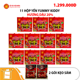 11 hộp yến Yummy Kiddy hương dâu 20% Thiên Hoàng (6 lọ/hộp) - Tặng 2 gói kẹo sâm