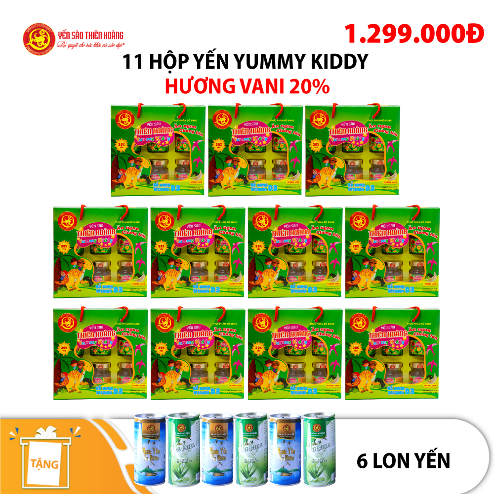 11 hộp yến Yummy Kiddy hương Vani 20% Thiên Hoàng (6 lọ/hộp) - Tặng 6 lon yến 11 hộp yến Yummy Kiddy hương Vani 20% Thiên Hoàng (6 lọ/hộp) - Tặng 6 lon yến