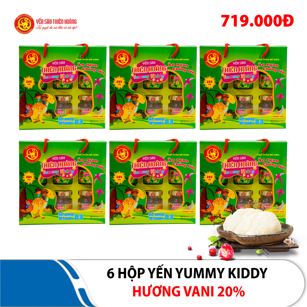 6 hộp yến Yummy Kiddy hương Vani 20% Thiên Hoàng (6 lọ/hộp) 6 hộp yến Yummy Kiddy hương Vani 20% Thiên Hoàng (6 lọ/hộp)